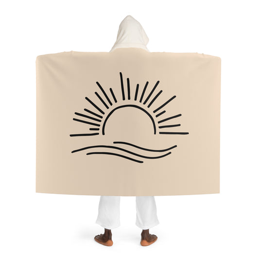 SONNE MEER SONNENAUFGANG Sonnenuntergang • Kapuzen Kuscheldecke Beige Creme • Wohndecke Sherpa 130cm x 180cm