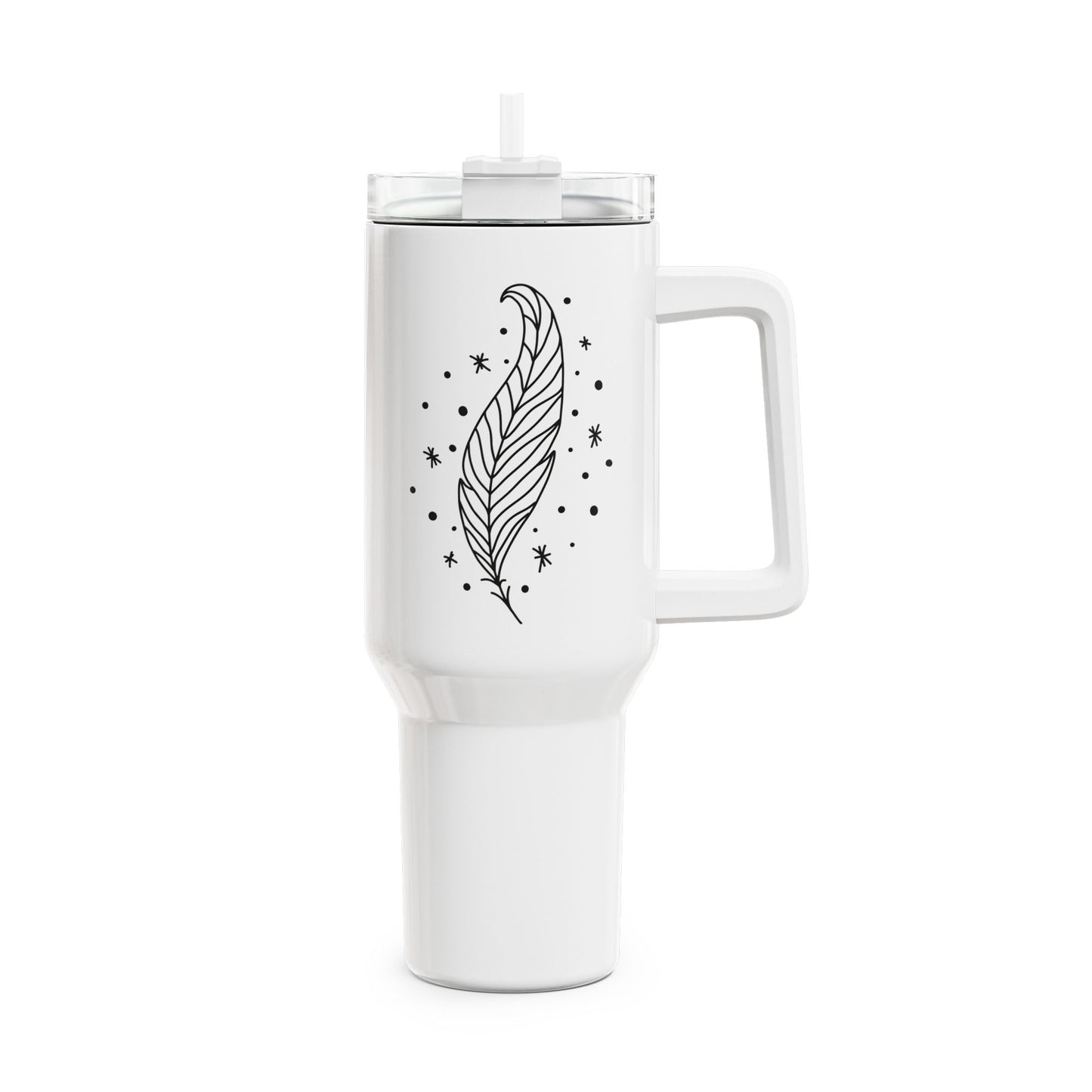FEDER STERNE ZEICHNUNG • Tumbler mit Henkel & Strohhalm • XXL Reisebecher 1,2L - YOGA SANTA