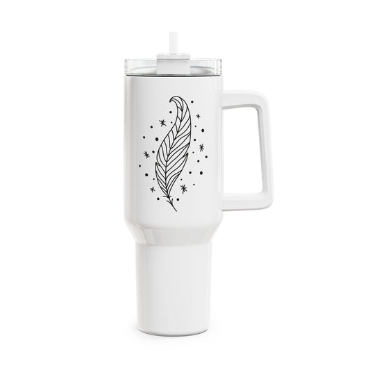 FEDER STERNE ZEICHNUNG • Tumbler mit Henkel & Strohhalm • XXL Reisebecher 1,2L - YOGA SANTA