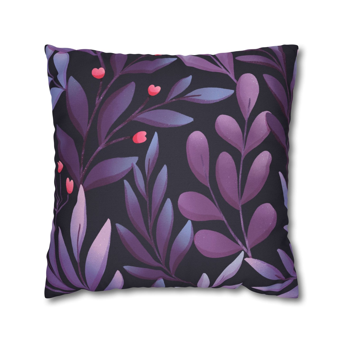 BLÄTTER FLORAL LILA VIOLET • Deko Kissenbezug mit Reißverschluss Quadratisch Schwarz