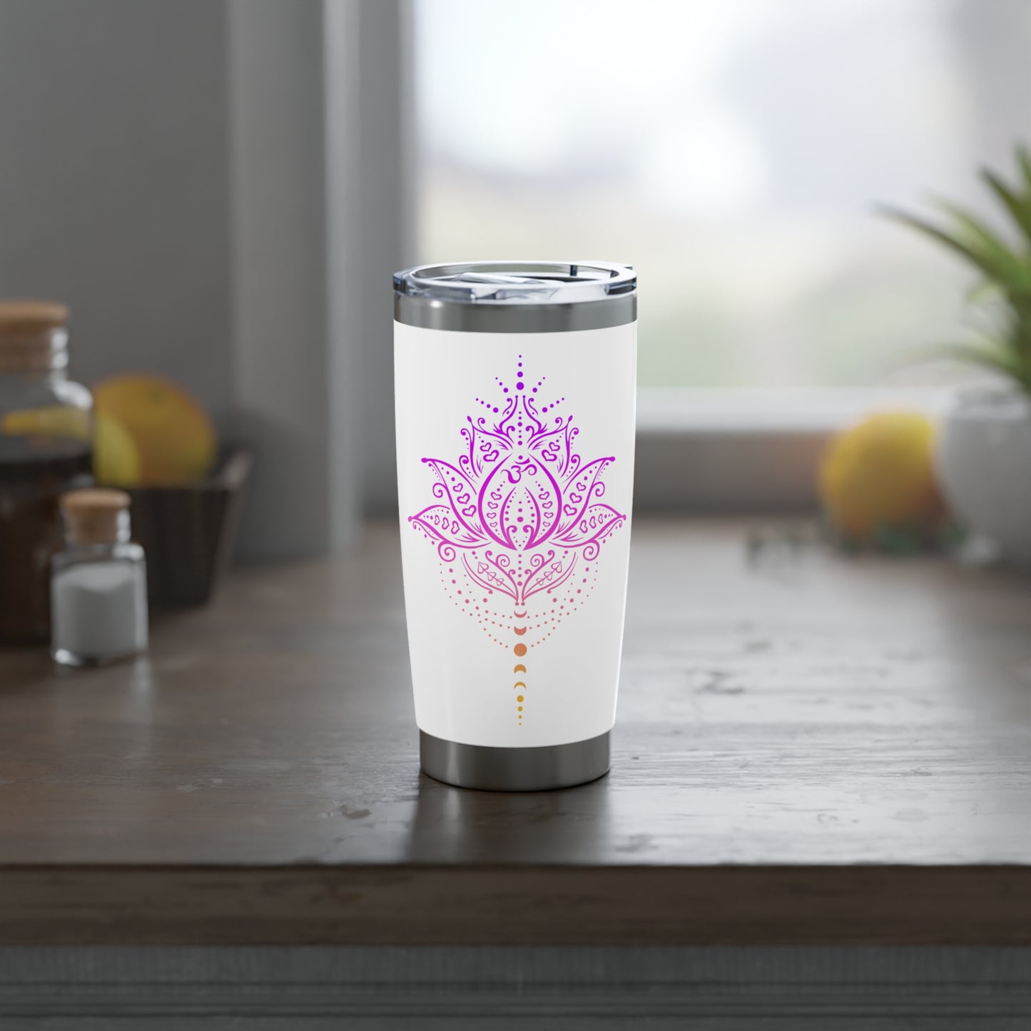 LOTUSBLUME MONDHPHASEN • Pink Rosa Kunstdruck Handgezeichnet • Thermo-Reisebecher XL • 590 ml • Tumbler Vagabond