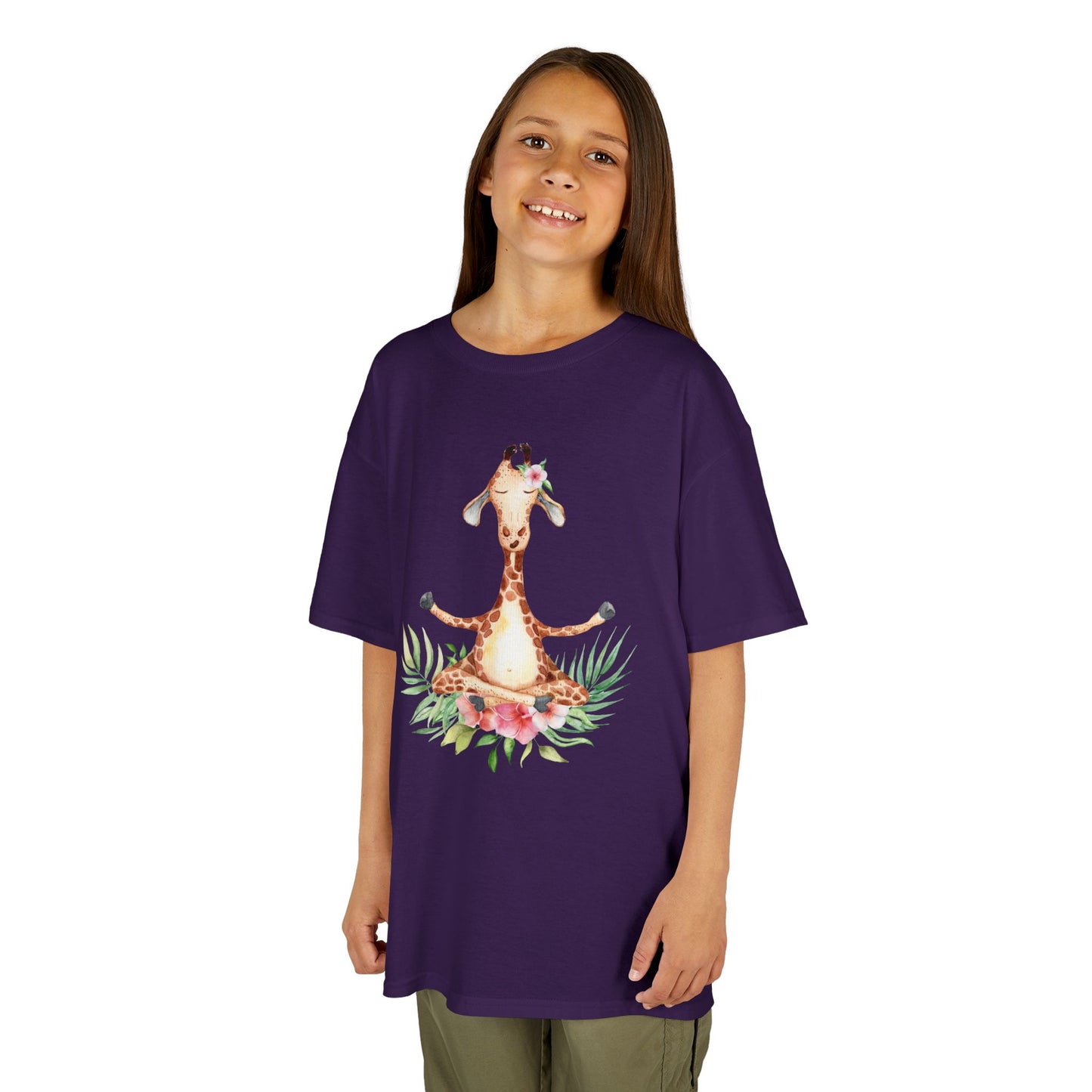 GIRAFFE MEDITATION YOGATIER Comic Blumen • Oversize Kinder T-Shirt Mädchen Jungen • BIO Baumwolle 🌿