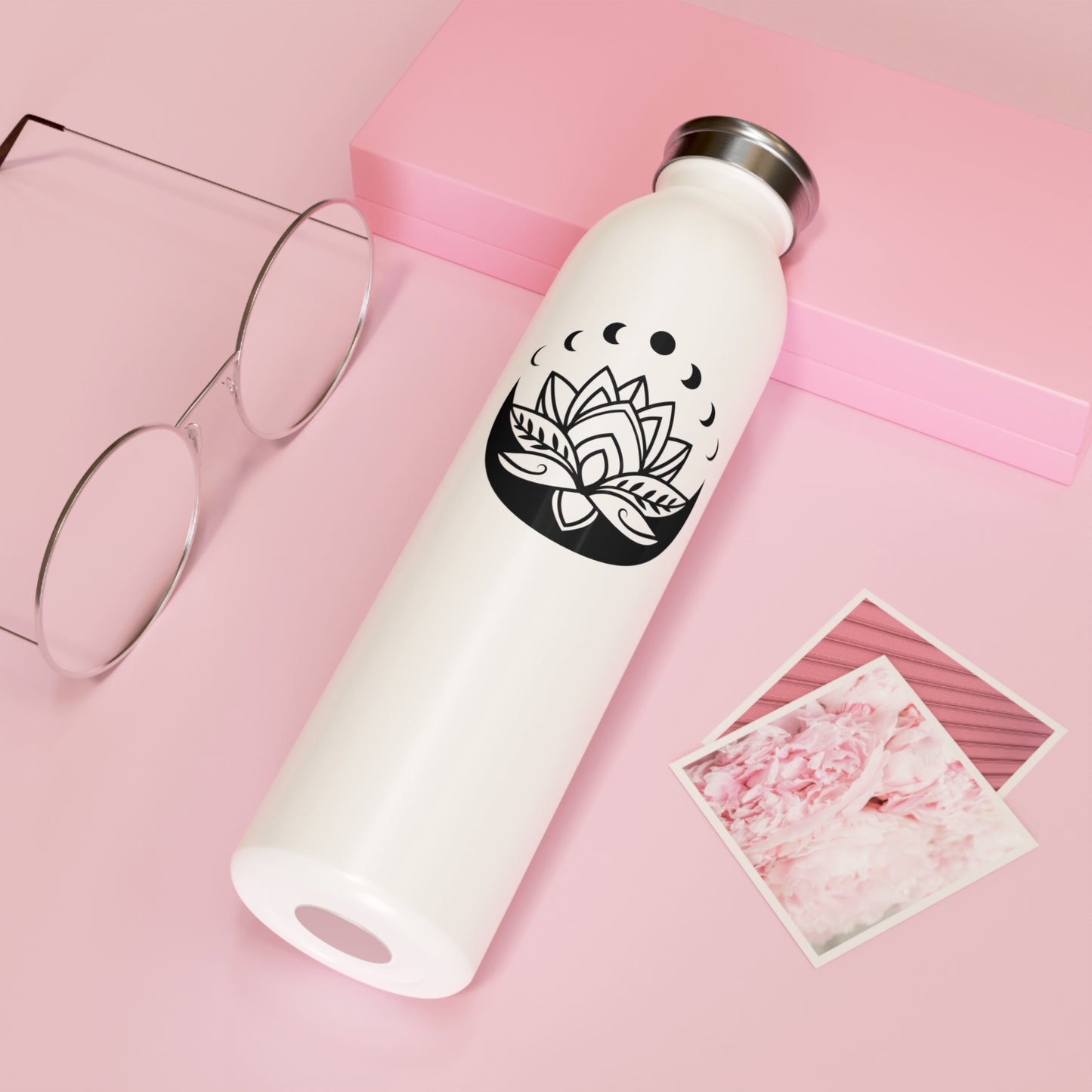 LOTUSBLÜTE MONDPHASEN BLÜTENMOTIV • Edelstahl Thermosflasche SLIM • 600 ml