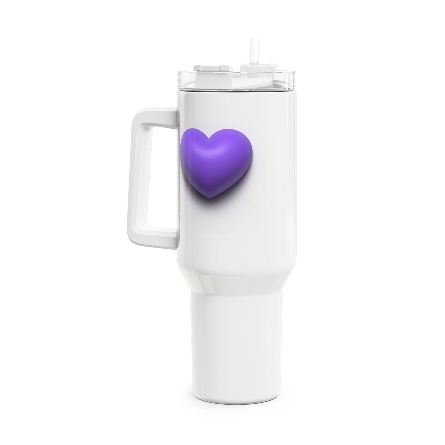 HERZ LILA VIOLETT 3D Illusion • Tumbler mit Henkel & Strohhalm • XXL Reisebecher 1,2L