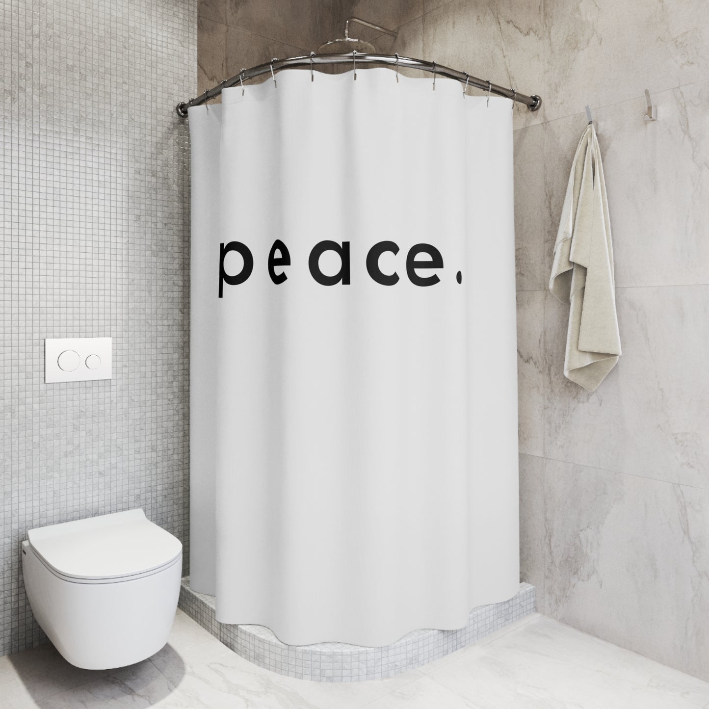 PEACE SCHRIFT FRIEDENSBOTSCHAFT • Hochwertiger, Schöner Duschvorhang 180x200 cm Weiss