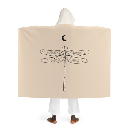 LIBELLE MIT MOND MOTIV • Kapuzen Kuscheldecke Beige Creme • Wohndecke Sherpa 130cm x 180cm