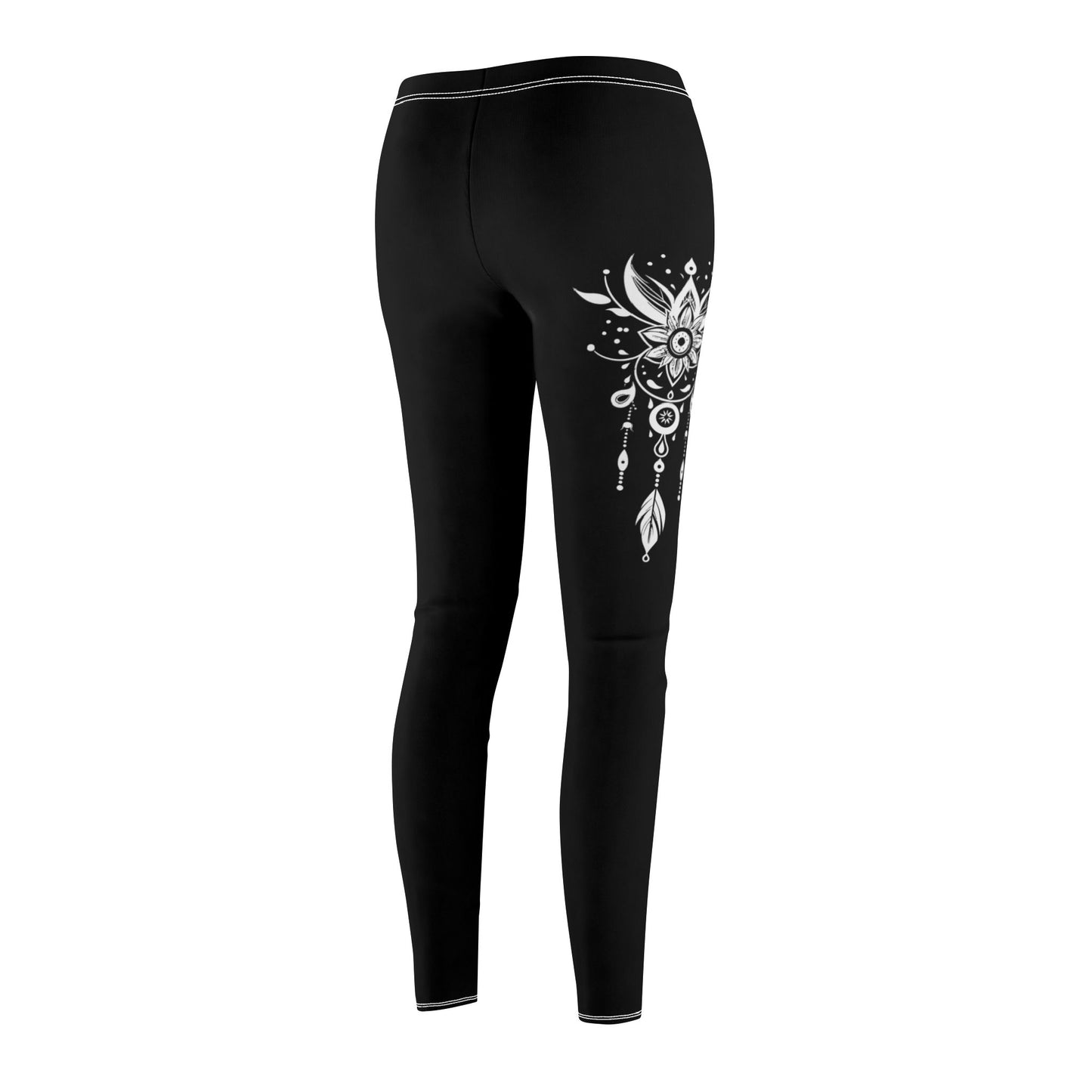 TRAUMFÄNGER MONDSICHEL BLUMEN. FEDERN MOTIV • Ästhetische Damen Leggins Schwarz • Beste Leggings für Sport & Freizeit