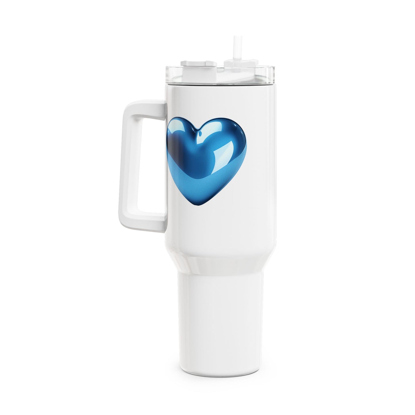 BLAUES HERZ GLÄNZEN 3D ILLUSION • Tumbler mit Henkel & Strohhalm • XXL Reisebecher 1,2L