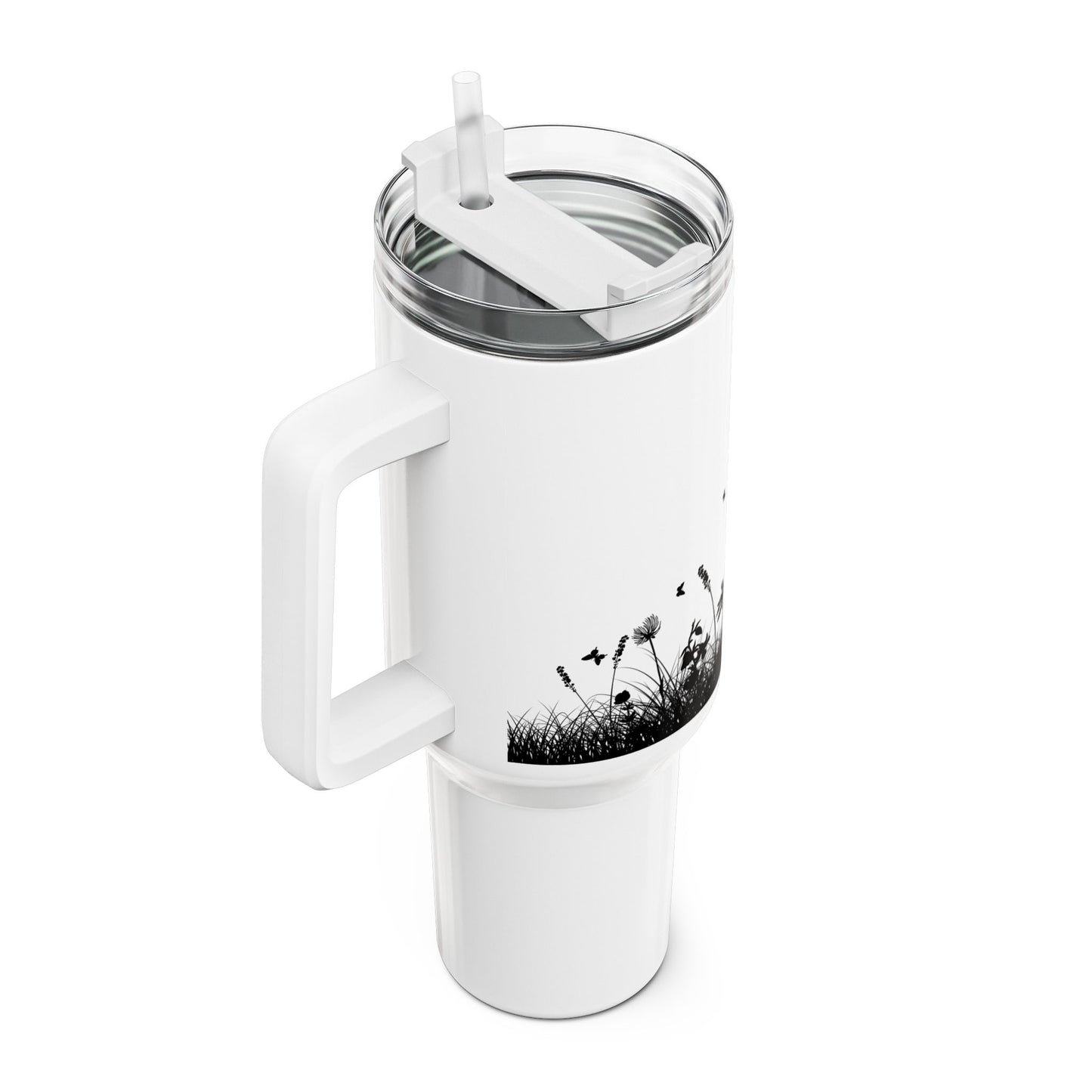 BLUMENWIESE SCHMETTERLINGE • Tumbler mit Henkel & Strohhalm • XXL Reisebecher 1,2L