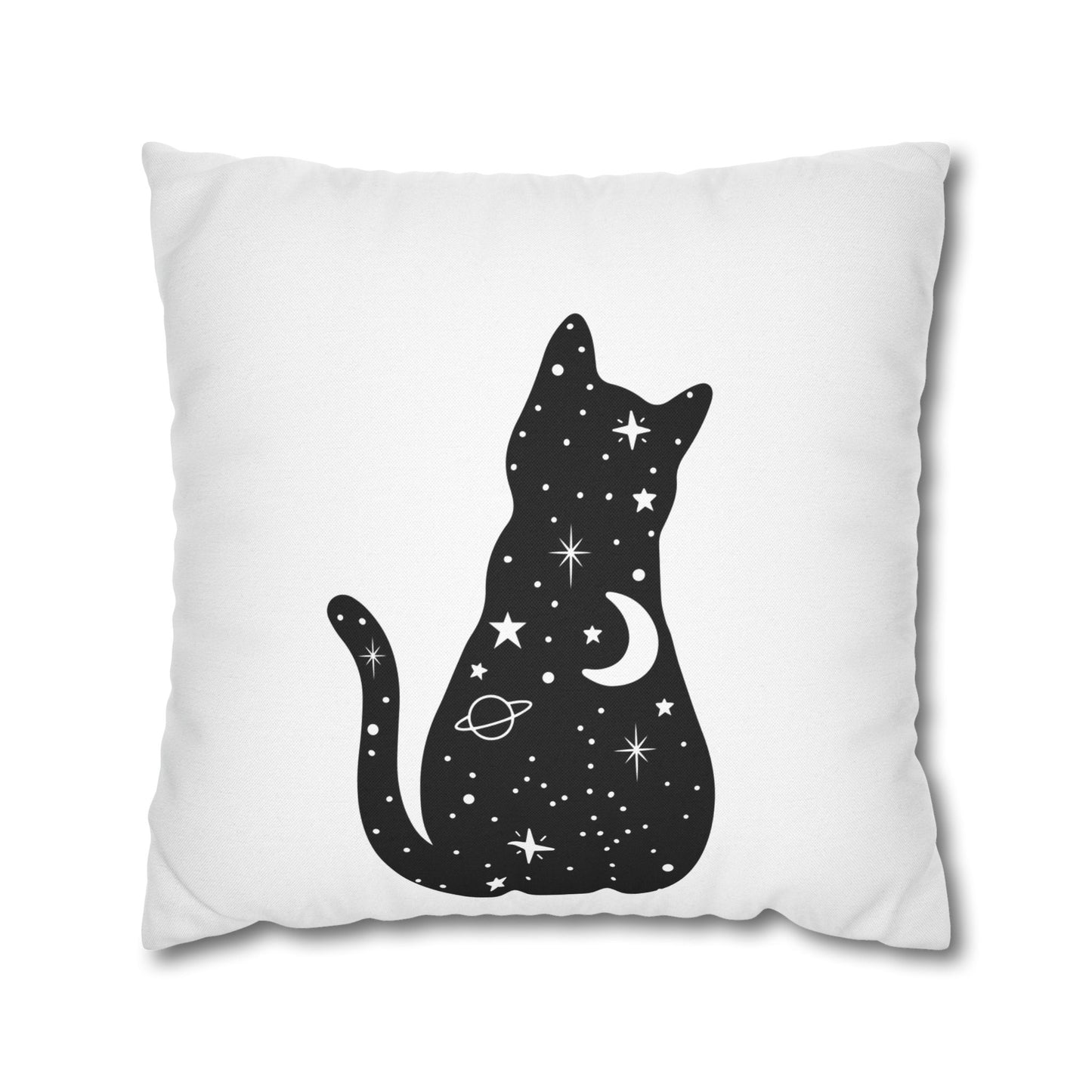 KATZE STERNENHIMMEL UNIVERSUM • Deko Kissenbezug mit Reißverschluss Quadratisch Weiß