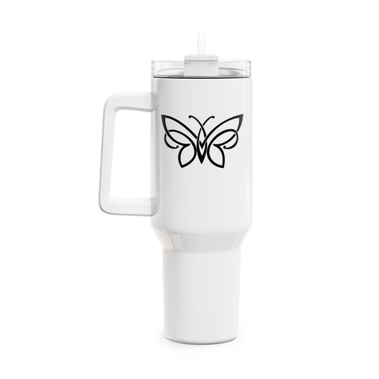 SCHMETTERLING ÄSTHETISCHE ZEICHNUNG • Tumbler mit Henkel & Strohhalm • XXL Reisebecher 1,2L