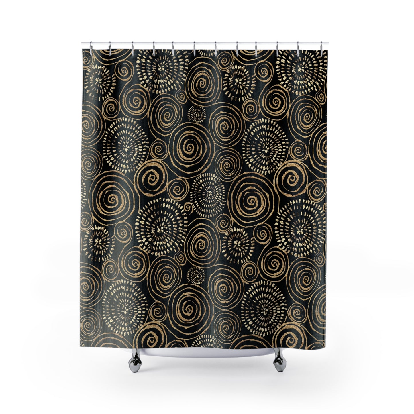 GOLDENE SPIRALEN  • Hochwertiger, Schöner Duschvorhang 180x200 cm Schwarz