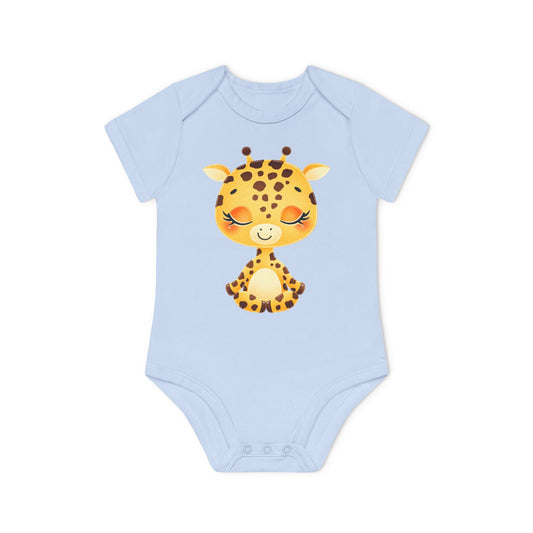 GIRAFFE MEDITIERT TIERYOGA COMIC ZEICHNUNG • Niedlich süßer Baby Body Kurzarm • Mädchen & Jungen • BIO Baumwolle 🌿