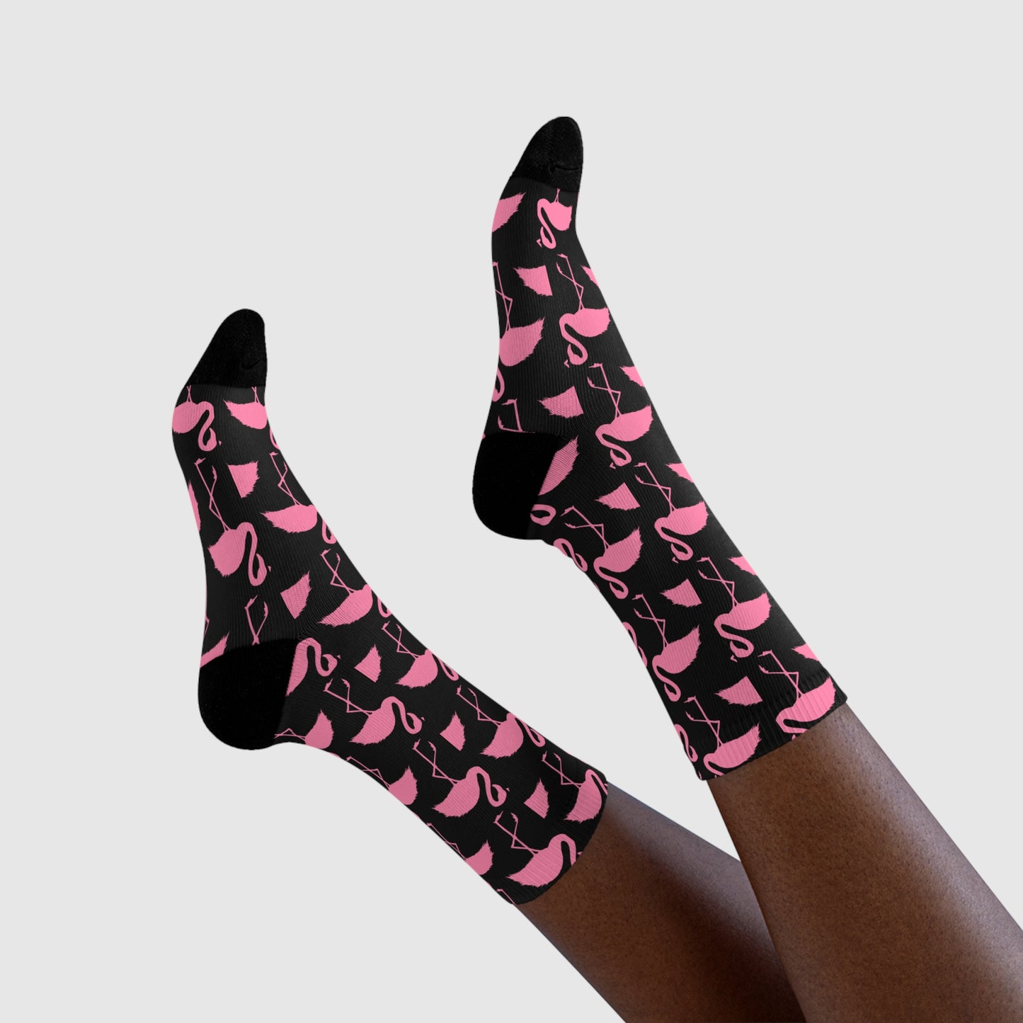 FLAMINGO VOGEL PINK ROSA LUSTIG WITZIGE • HAPPY SOCKS Crew Socken Schwarz mit Motiv