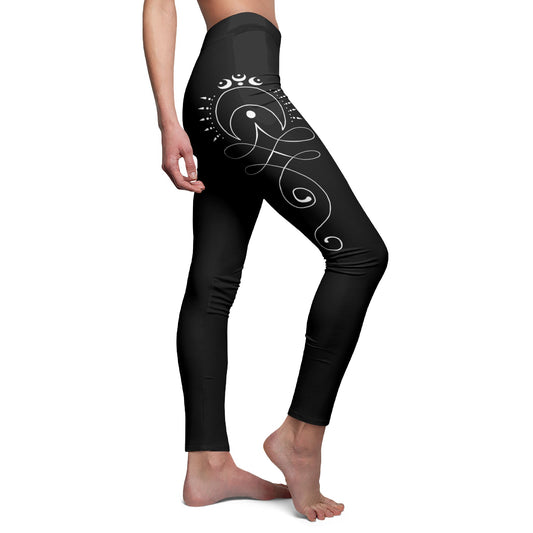 ENDLOSER KNOTEN (Shrivatsa) & MONDSICHEL ZEICHNUNG Feine Linien Minimalistisches Design • Ästhetische Damen Leggins Schwarz • Beste Leggings für Sport & Freizeit