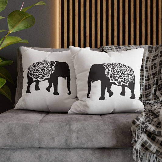 ELEFANT MANDALA • Deko Kissenbezug mit Reißverschluss Quadratisch Weiß