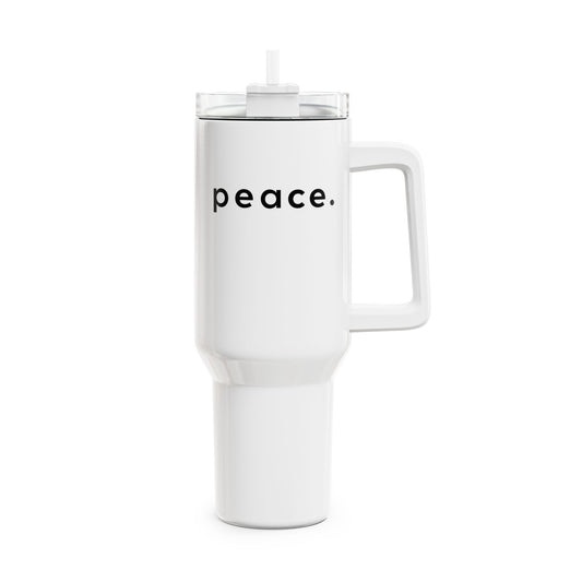 PEACE SCHRIFTZUG FIREDENSBOTSCHAFT • Tumbler mit Henkel & Strohhalm • XXL Reisebecher 1,2L - YOGA SANTA