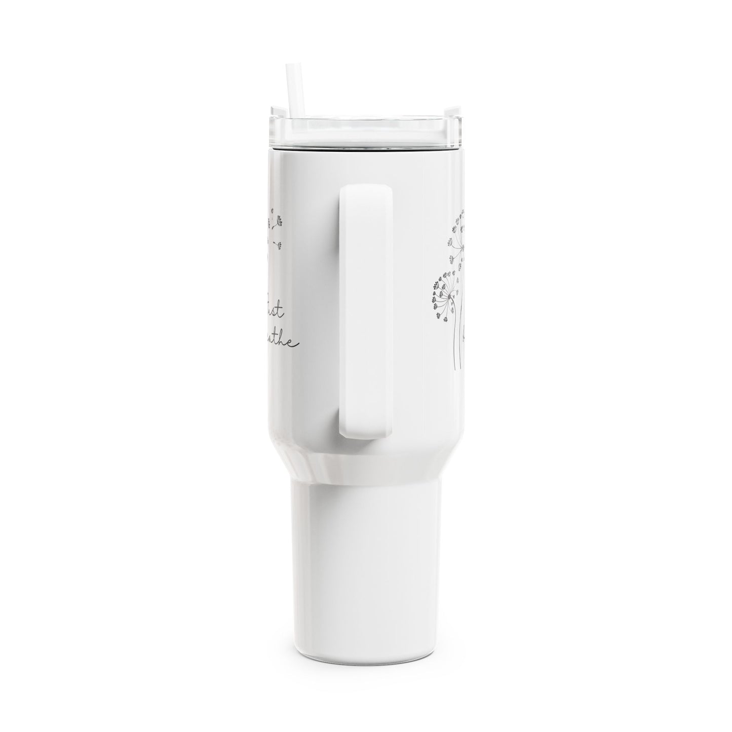 JUST BREATHE - PUSTEBLUMEN HERZCHEN • Tumbler mit Henkel & Strohhalm • XXL Reisebecher 1,2L