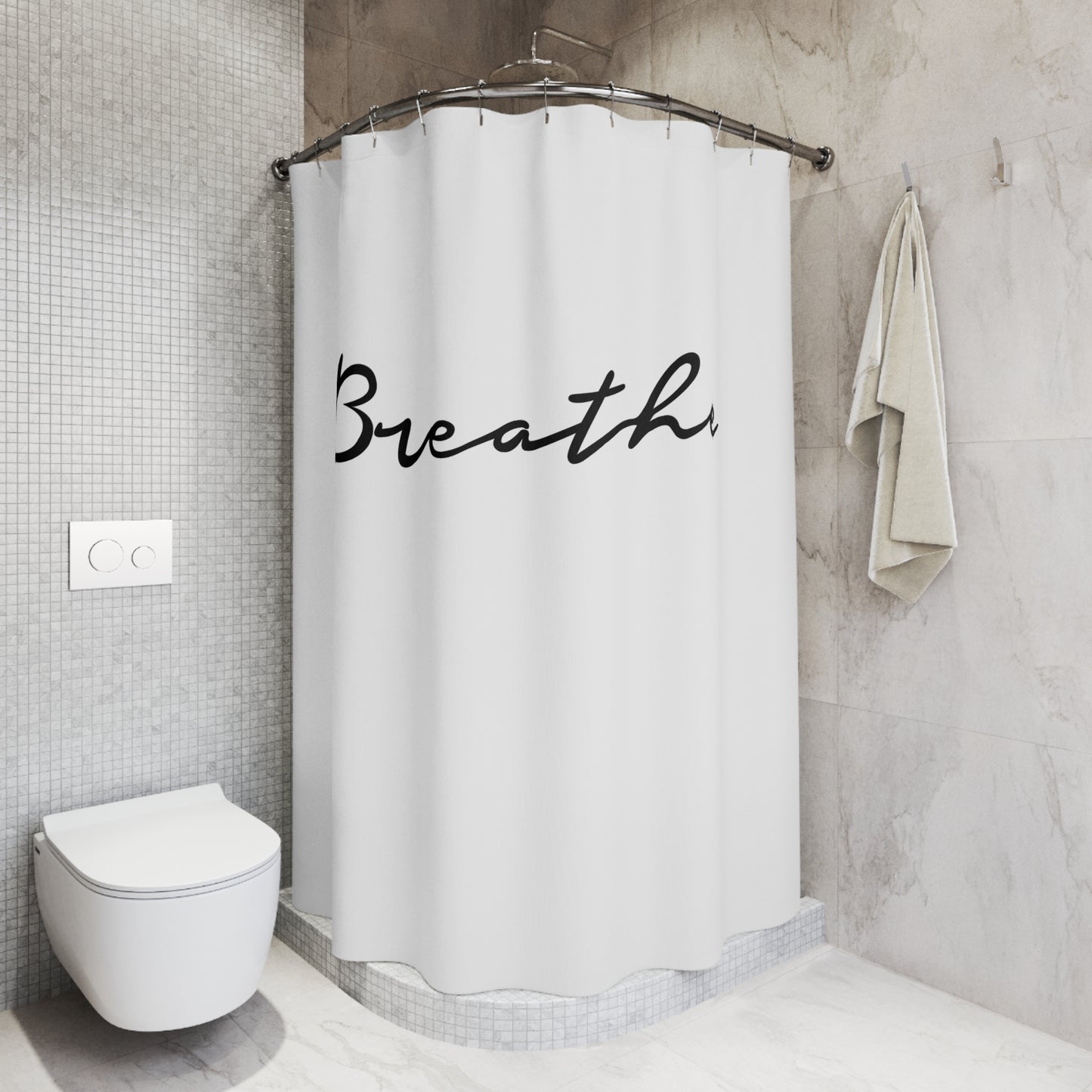 BREATHE • Yoga Spruch Atemmeditation • Hochwertiger, Schöner Duschvorhang 180x200 cm Weiss
