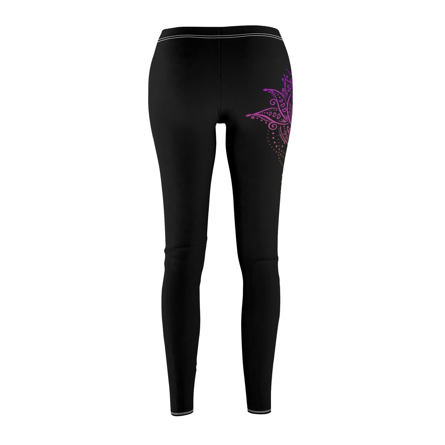 LOTUSBLUME MIT MONDPHASEN LILA VIOLET • Damen-Leggings Schwarz mit Print Aufdruck • Beste Leggings für Sport & Alltag