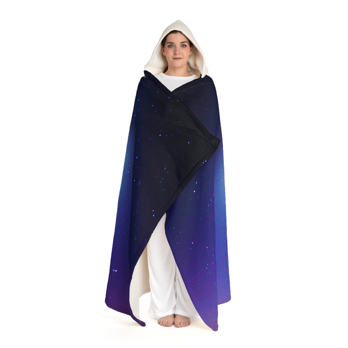 MOND HIMMEL • Kapuzen Kuscheldecke Schwarz • Wohndecke Sherpa 130cm x 180cm