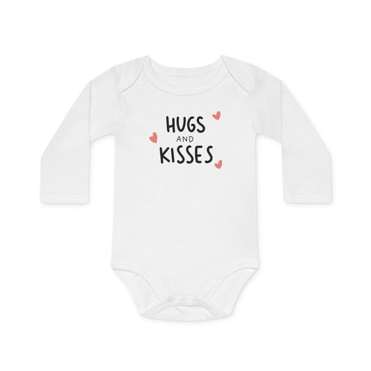 HUGS & KISSES • NIEDLICH SÜßER SPRUCH / LIEBESBEWEIS • Baby Body Langarm • Mädchen & Jungen • BIO Baumwolle 🌿