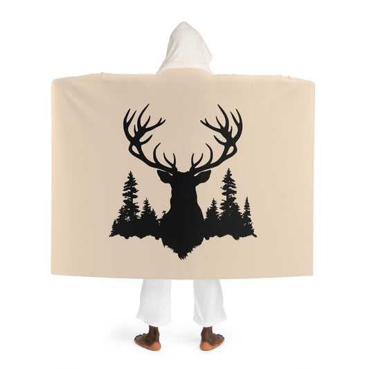 HIRSCH BÄUME WALD GEWEIH LANDHAUS JÄGER • Kapuzen Kuscheldecke Beige Creme • Wohndecke Sherpa 130cm x 180cm