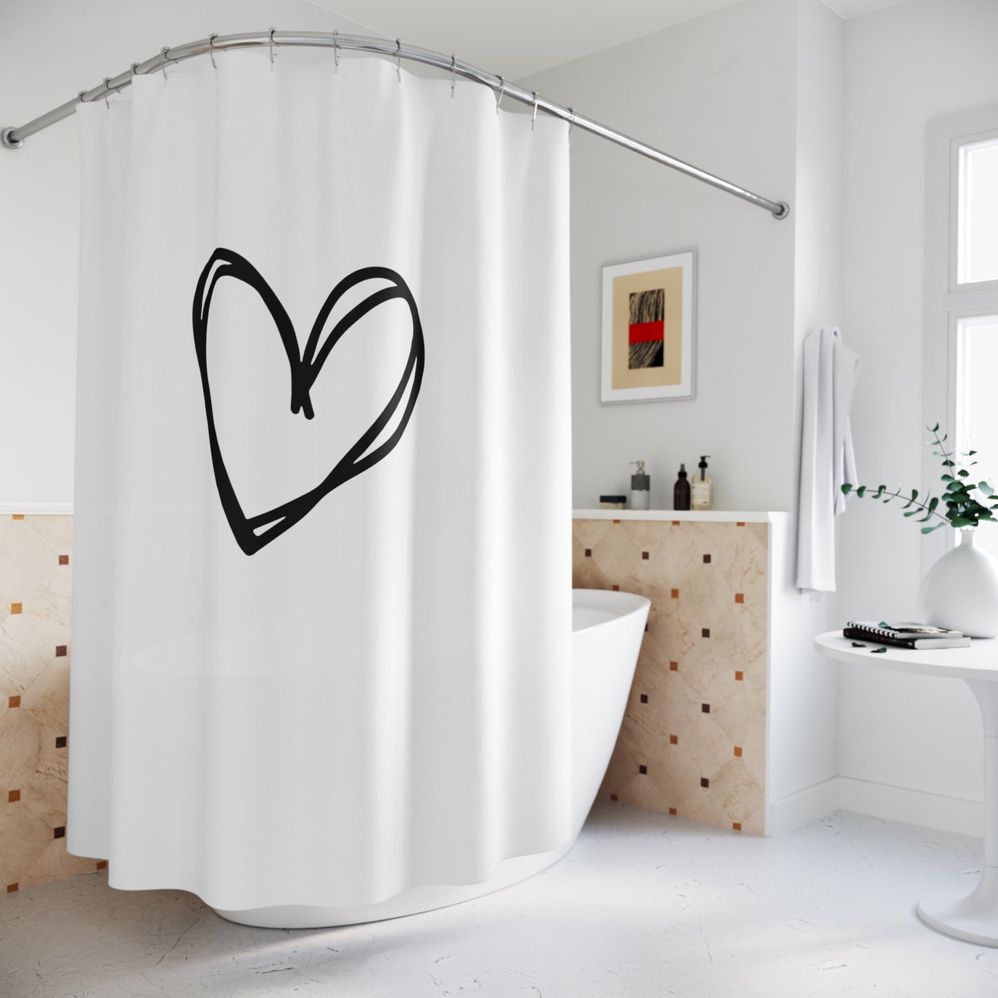 HERZ ZEICHNUNG • Liebesbeweis Geschenk, LOVE Liebesbotschaft • Duschvorhang 180x200 cm Weiss