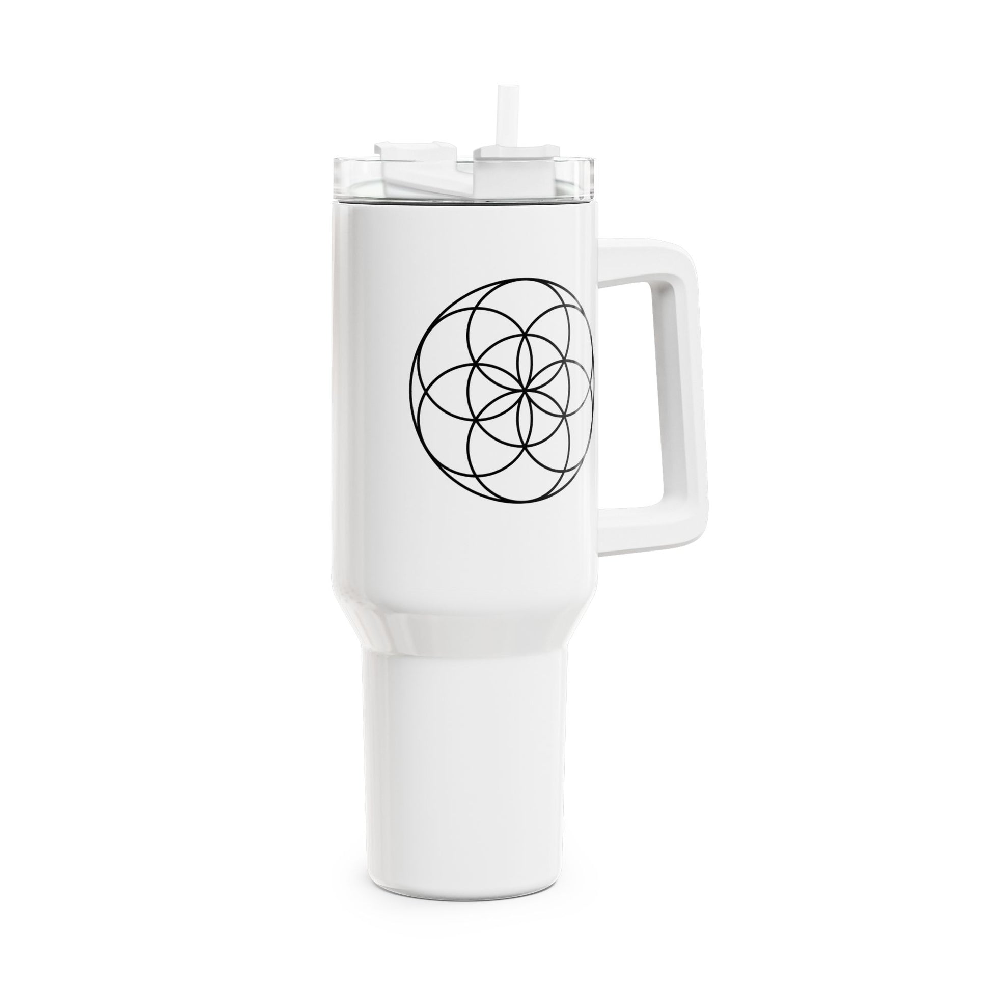 SEED OF LIFE - Samen des Lebens • Heilige Geometrie • Tumbler mit Henkel & Strohhalm • XXL Reisebecher 1,2L - YOGA SANTA