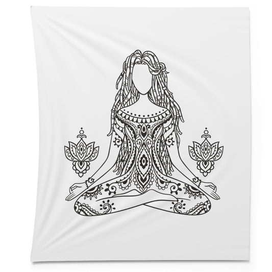 SCHÖNE FRAU MANDALA • Wandtuch • Wandttepich Schwarz Weiß • Wanddekor in v. Größen bis XXL