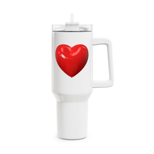 HERZ KNALLROT 3D Illusion Luftballon • Tumbler mit Henkel & Strohhalm • XXL Reisebecher 1,2L