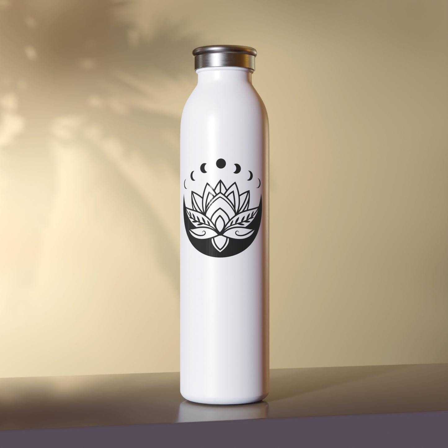 LOTUSBLÜTE MONDPHASEN BLÜTENMOTIV • Edelstahl Thermosflasche SLIM • 600 ml