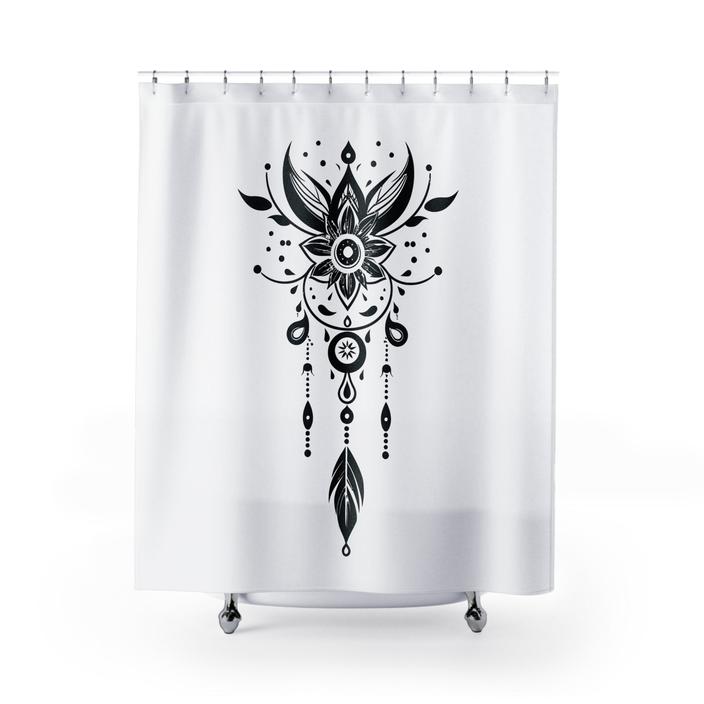 MOND FEDERN INDIANER ORNAMENT • Hochwertiger, Schöner Duschvorhang 180x200 cm Weiss