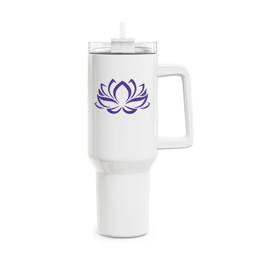 LOTUSBLUME LILA ZEICHNUNG • Tumbler mit Henkel & Strohhalm • XXL Reisebecher 1,2L - YOGA SANTA