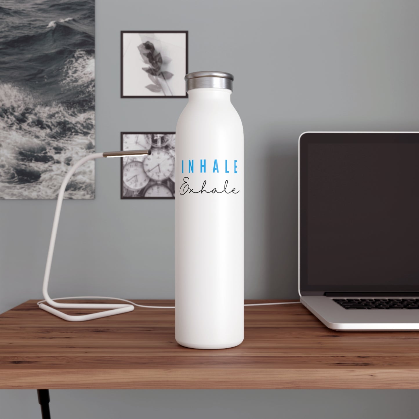 INHALE EXHALE • SPRUCH YOGA FITNESS • Edelstahl Thermosflasche SLIM • 600 ml