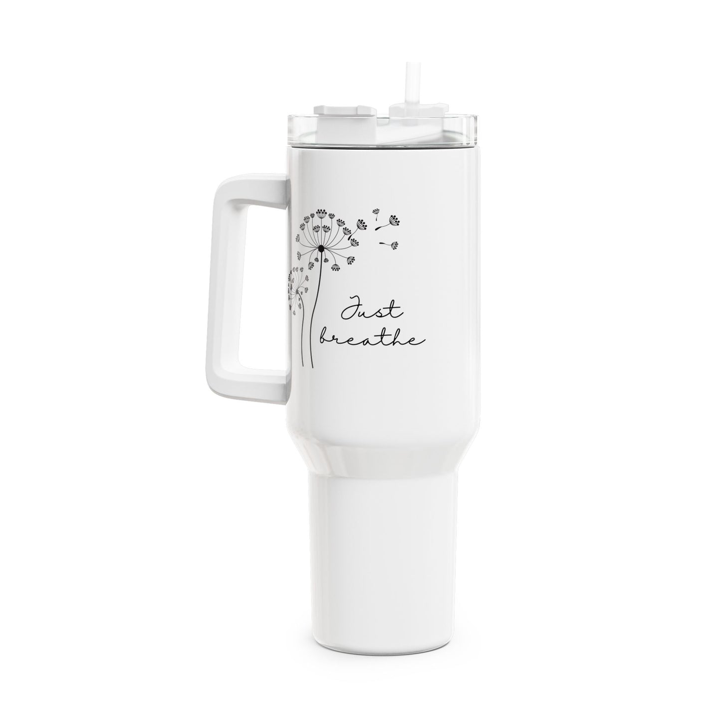 JUST BREATHE - PUSTEBLUMEN HERZCHEN • Tumbler mit Henkel & Strohhalm • XXL Reisebecher 1,2L