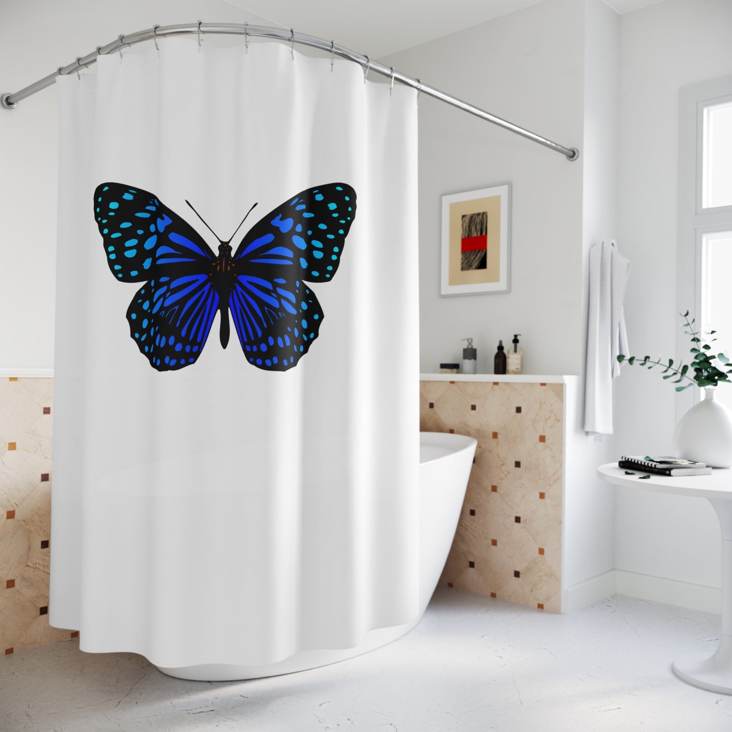 SCHMETTERLING BLAU FALTER CLIPART • Hochwertiger, Schöner Duschvorhang 180x200 cm Weiss
