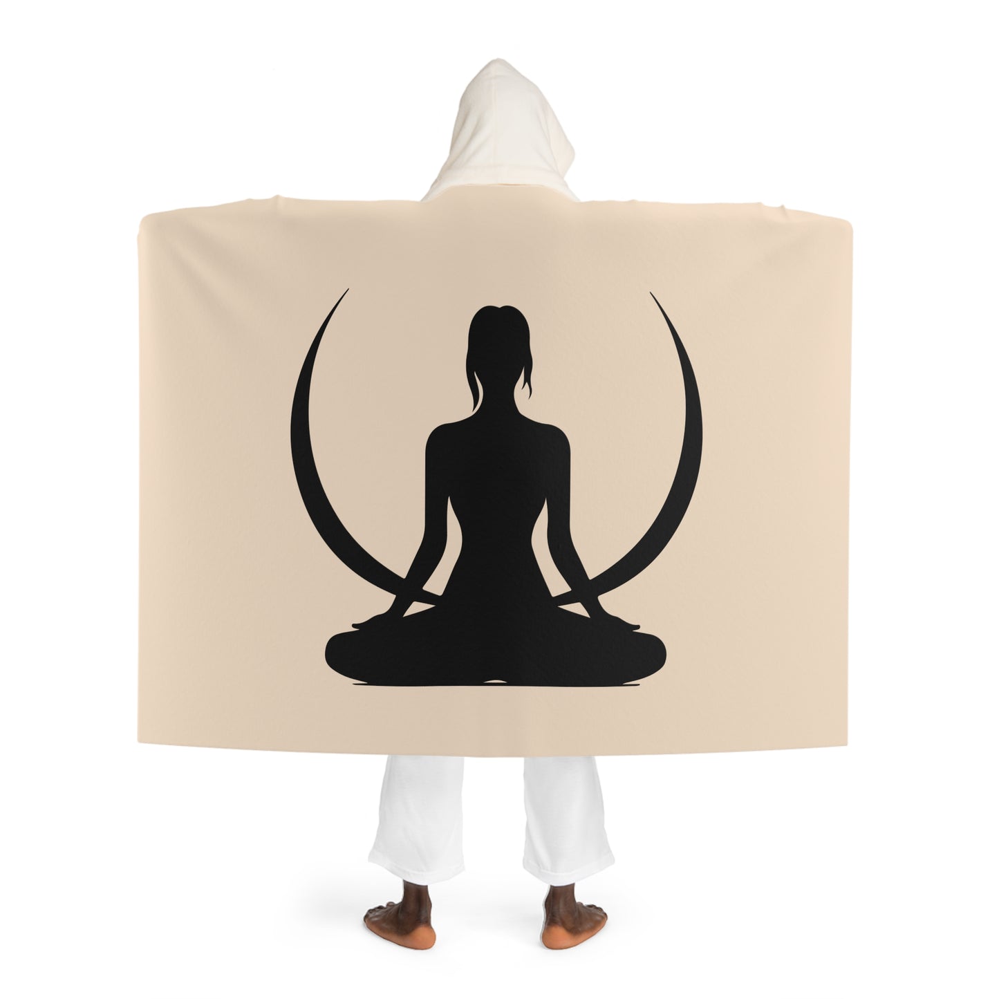 SCHÖNE FRAU MEDITIERT MOND • Kapuzen Kuscheldecke Beige Creme • Wohndecke Sherpa 130cm x 180cm