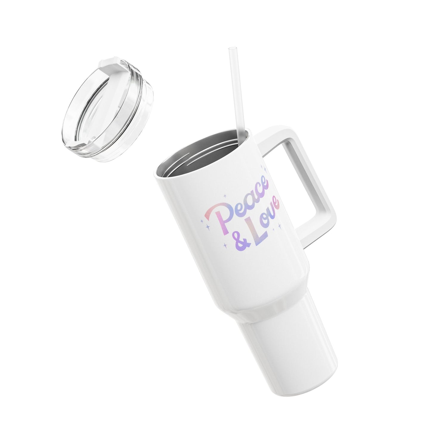 PEACE & LOVE - HAPPY HIPPIE • Tumbler mit Henkel & Strohhalm • XXL Reisebecher 1,2L