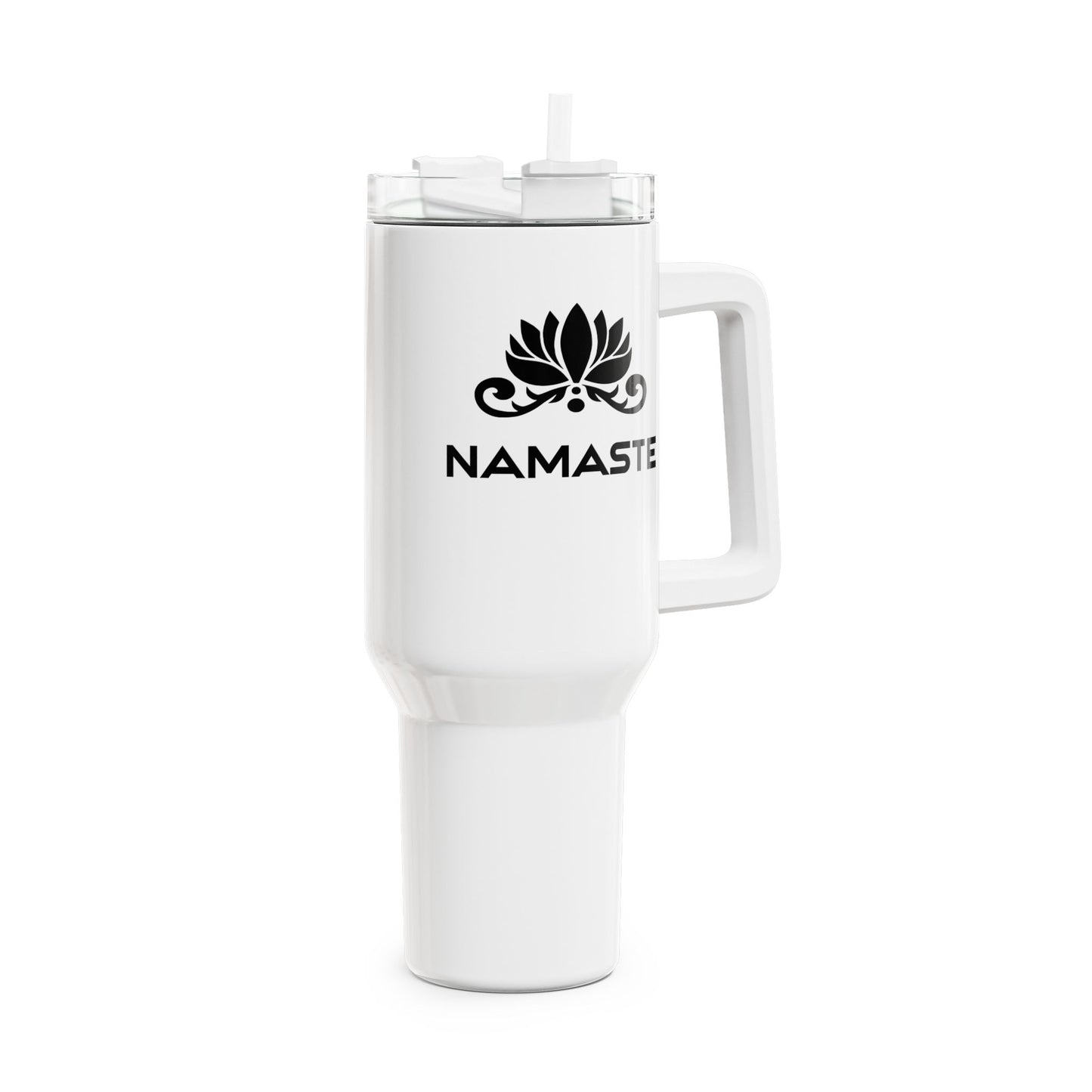 NAMASTE SPRUCH YOGA LOTUSBLÜTE • Tumbler mit Henkel & Strohhalm • XXL Reisebecher 1,2L