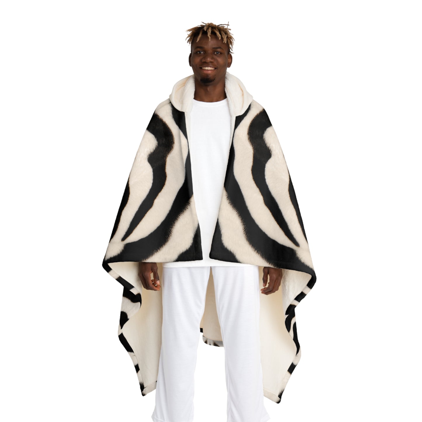 ZEBRA DECKE ZEBRAFELL PRINT AFRIKA TIER • Kapuzen Kuscheldecke Schwarz Weiß • Wohndecke Sherpa 130cm x 180cm