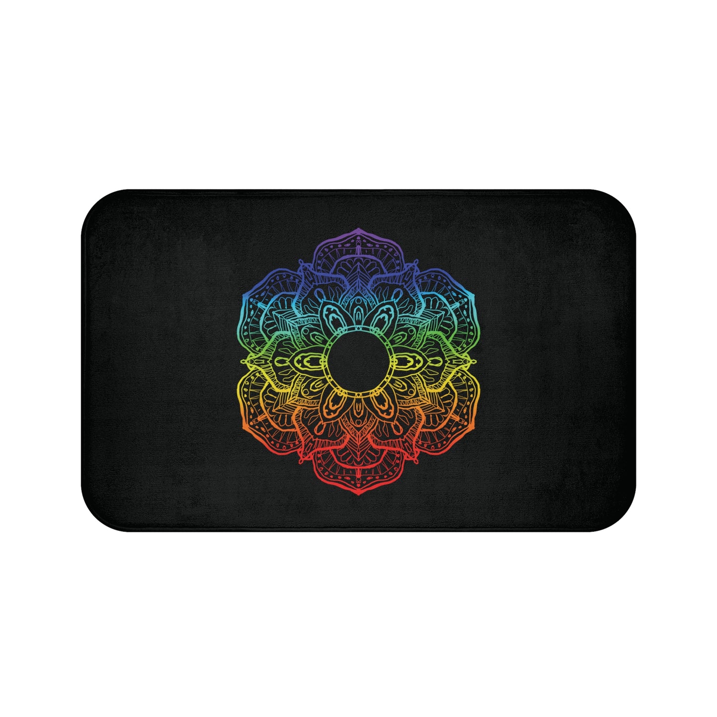 MANDALA BLUME BUNT REGENBOGEN - SPIRITUELLES MOTIV • Badvorleger Weiss / Fussmatte / Badteppich EXTRA Weich • 43 x 61 cm & 53 x 86 cm