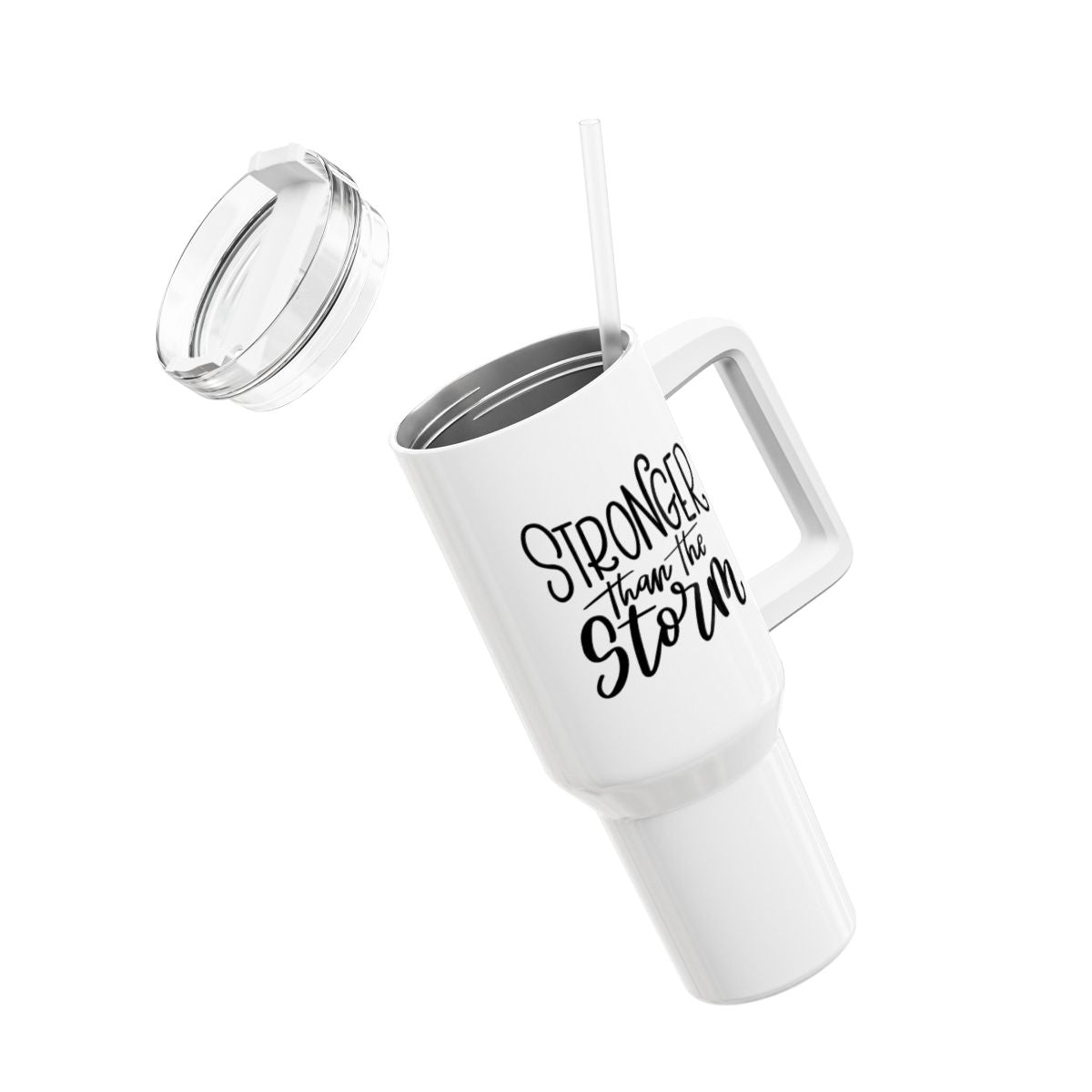 STRONGER THAN THE STORM • Tumbler mit Henkel & Strohhalm • XXL Reisebecher 1,2L - YOGA SANTA
