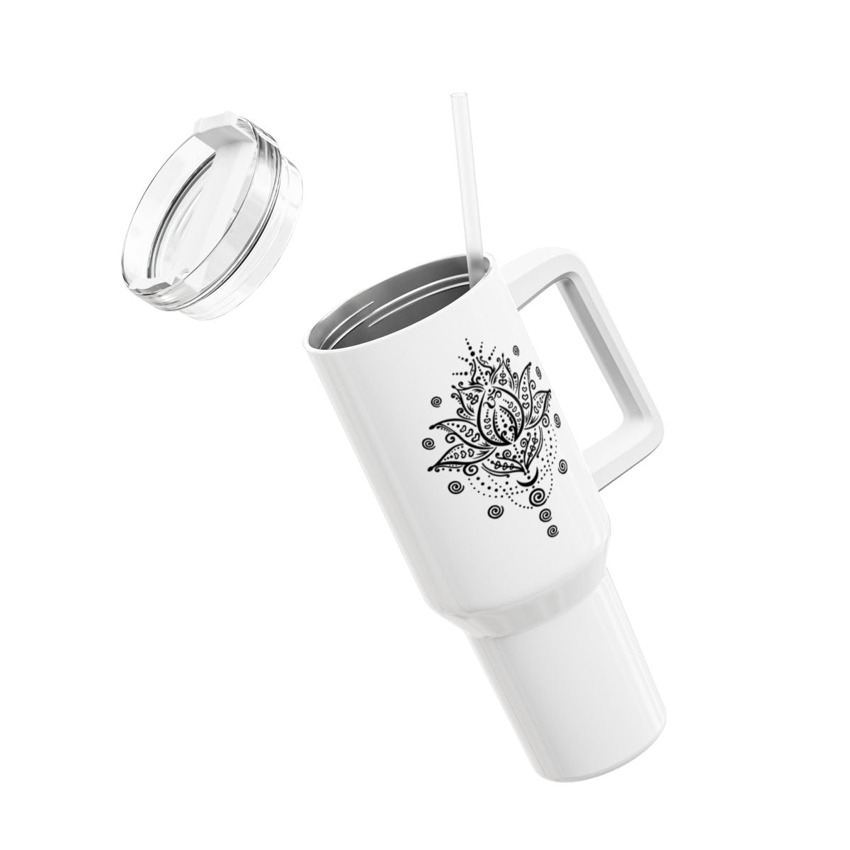LOTUSBLUME MONDPHASEN MIT SPIRALEN • Tumbler mit Henkel & Strohhalm • XXL Reisebecher 1,2L - YOGA SANTA