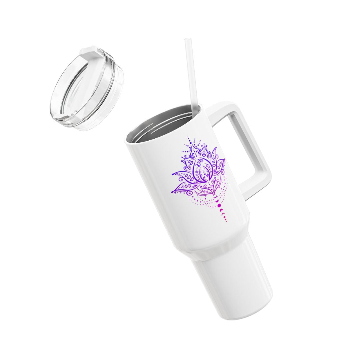 LOTUSBLÜTE LILA KUNSTDRUCK ÄSTHETISCH • Tumbler mit Henkel & Strohhalm • XXL Reisebecher 1,2L - YOGA SANTA