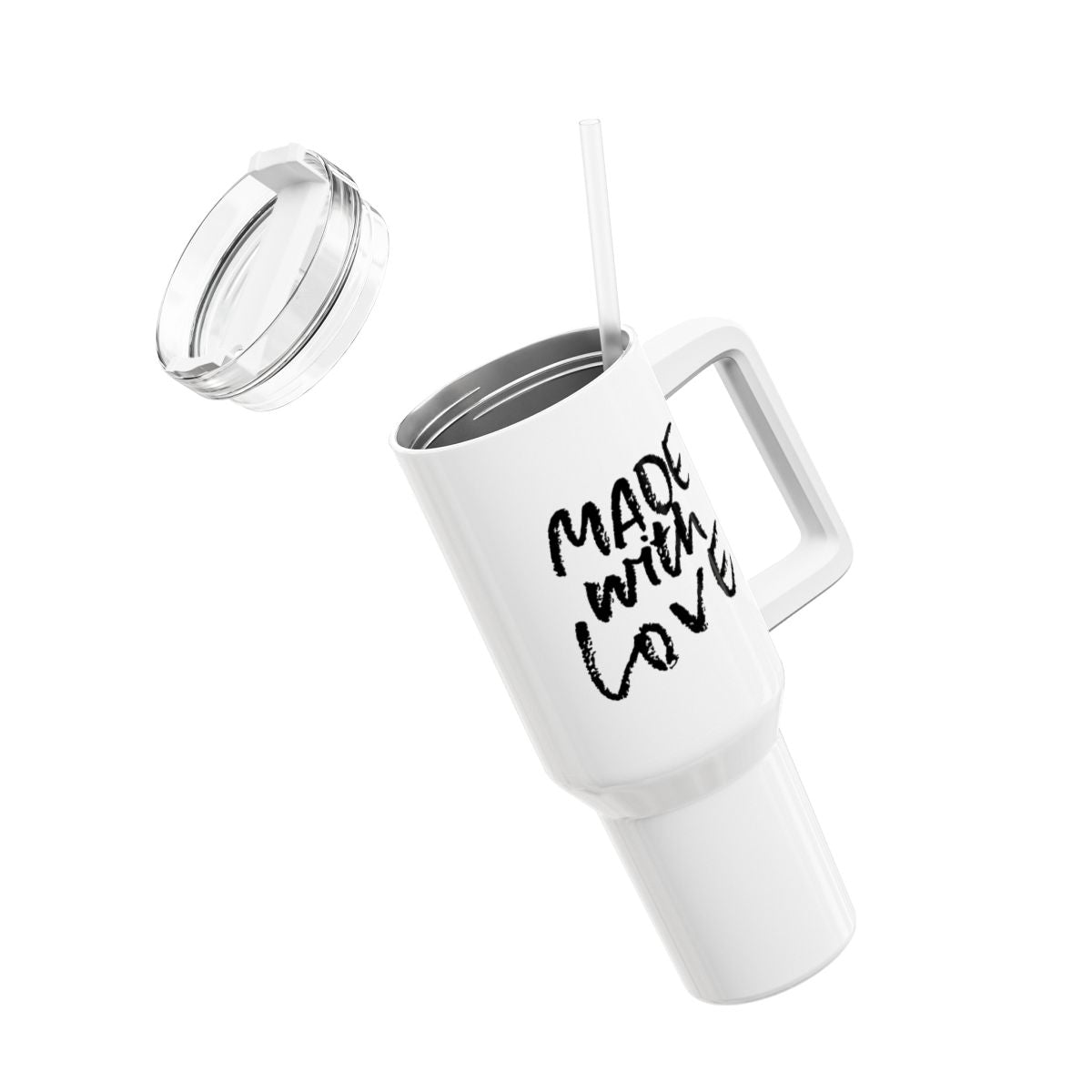 MADE WITH LOVE - Liebesbotschaft Liebes Geschenk • Tumbler mit Henkel & Strohhalm • XXL Reisebecher 1,2L - YOGA SANTA