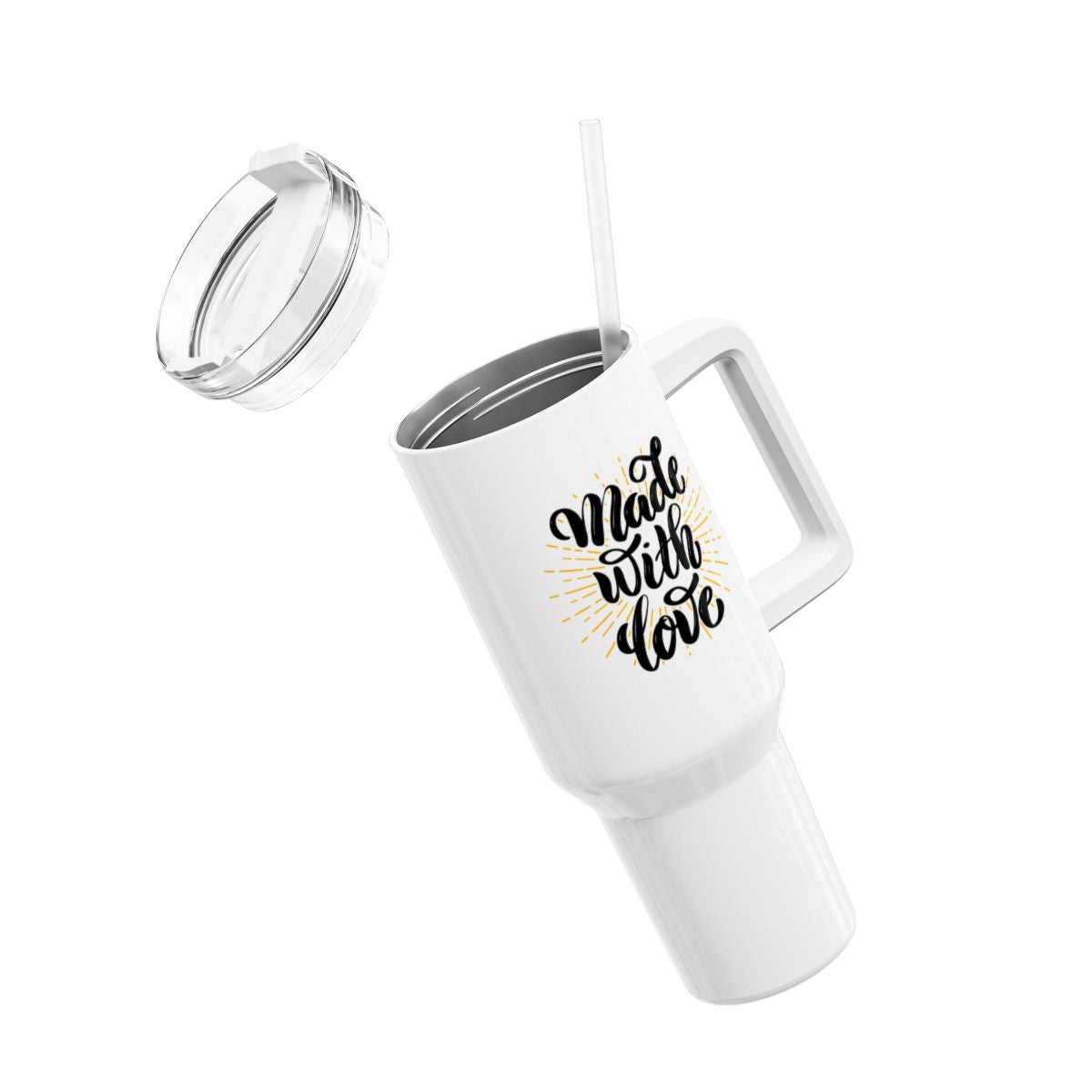 MADE WITH LOVE - MIT LIEBE GEMACHT • Liebesbeweis Geschenk, LOVE Liebesbotschaft • Tumbler mit Henkel & Strohhalm • XXL Reisebecher 1,2L - YOGA SANTA