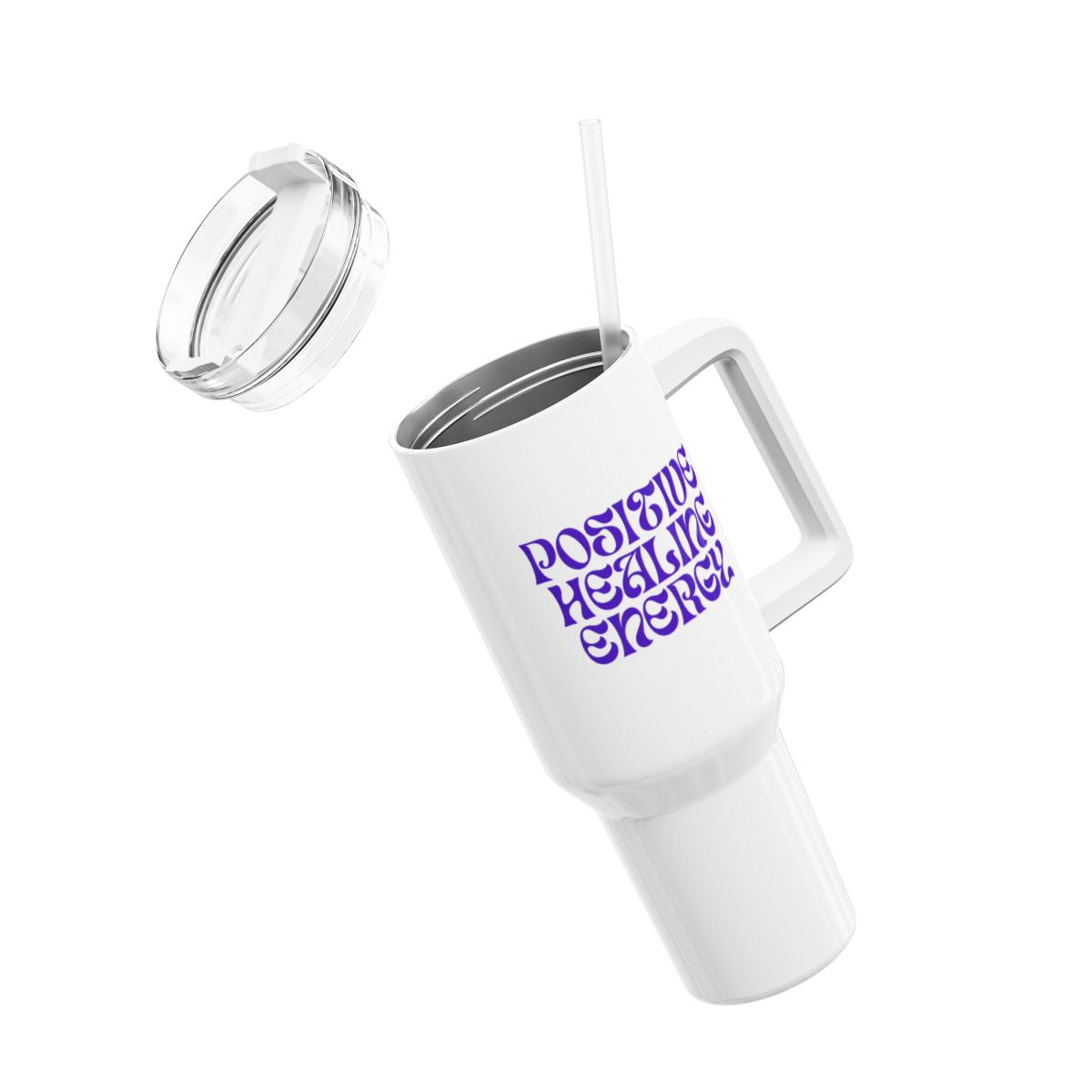 POSITIVE HEALING ENERGY • Tumbler mit Henkel & Strohhalm • XXL Reisebecher 1,2L - YOGA SANTA