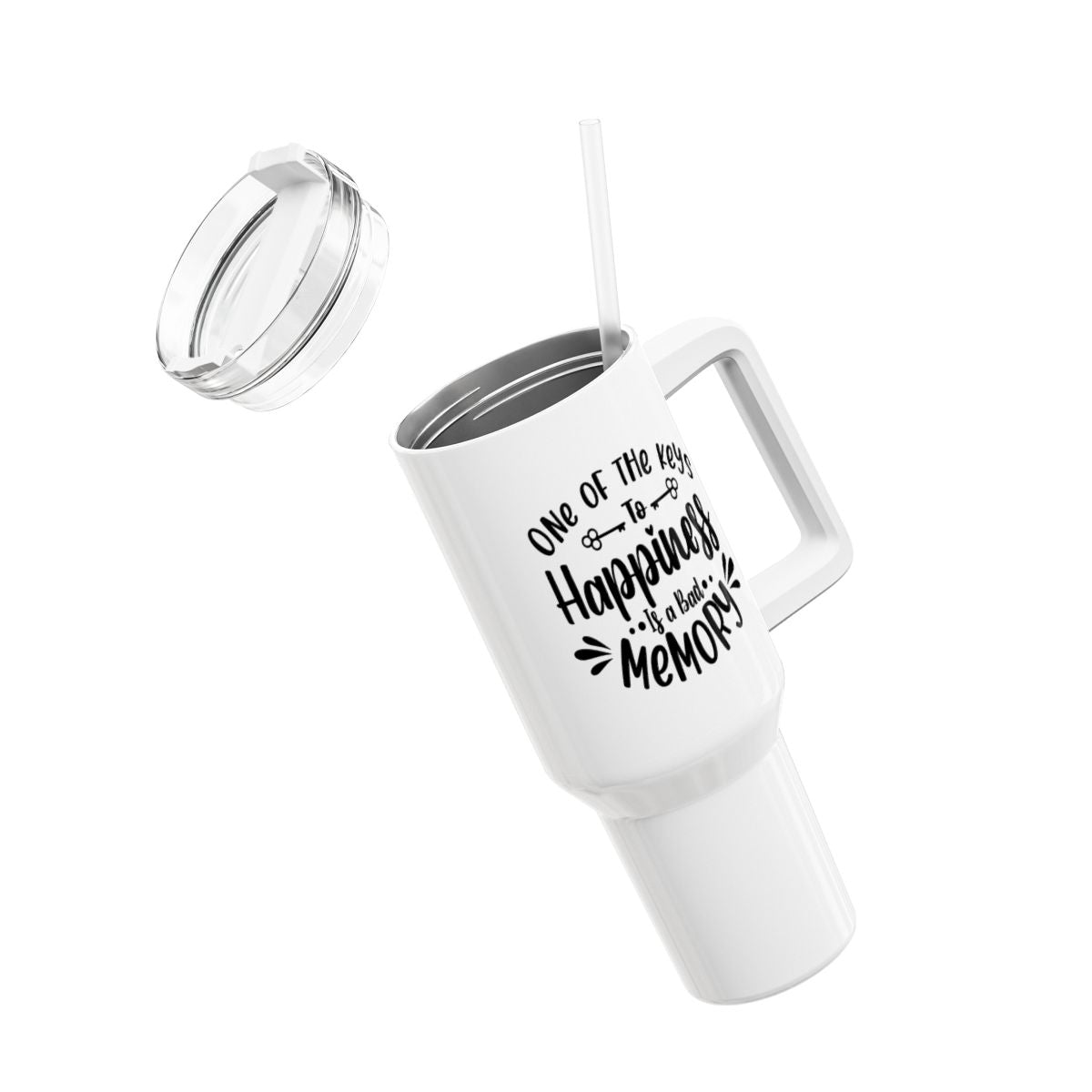 ONE OF THE KEYS TO HAPPINESS IS A BAD MEMORY • Lustiger Spruch Tumbler XXL Reisebecher 1,2L - YOGA SANTA