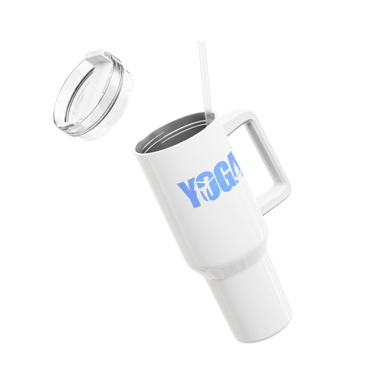 YOGA SCHRFITZUG YOGA POSEN ASANAS HELLBLBLAU • Tumbler mit Henkel & Strohhalm • XXL Reisebecher 1,2L - YOGA SANTA